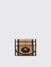Burberry Compact Wallet With Leather Inserts In Check Pattern In Brown