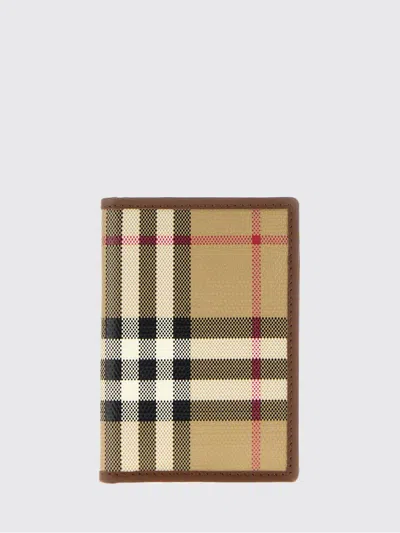 Burberry Check Bifold Wallet In Canvas In Beige