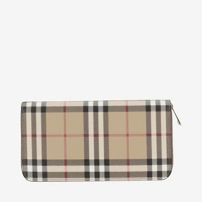 Burberry Wallet With Check Pattern In Neutrals