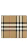 Burberry Beige Bifold Wallet With Check Motif In Techno Fabric