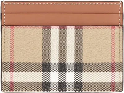 Burberry Checked Motif Card Holder In Archive Beige