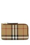 Burberry Mini Leather Wallet With Iconic Check Pattern And Zip Closure In Beige