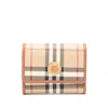 Burberry Check Tri-fold Wallet Vintage Pattern Stitching Trim In Beige