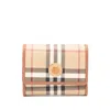Burberry Check Tri-fold Wallet Vintage Pattern Stitching Trim In Beige