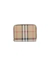 Burberry Beige Zip-around Wallet With Vintage Check Motif In Canvas Woman In Brown