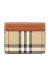 Burberry Check Pattern Leather Cardholder With Contrasting Trim In Brown