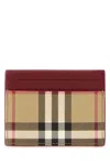 Burberry Check Pattern Compact Credit Card Case In Burgundy