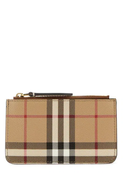 Burberry Check Pattern Card Holder In Beige