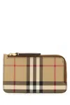 Burberry Beige Card Case With Check Motif In Eco Leather Woman In Multicolor