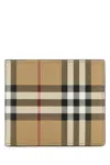 Burberry Beige Bifold Wallet With Check Motif In Techno Fabric In Printed