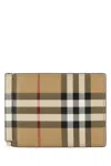 Burberry Beige Bifold Wallet With Check Motif In Techno Fabric In Printed
