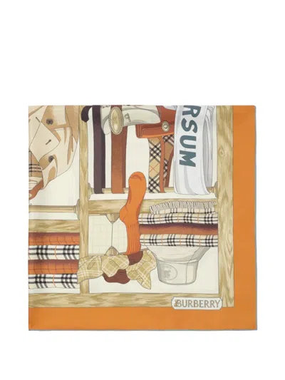 Burberry Womens Pumpkin Orange Wardrobe Silk Square Scarf In Multi