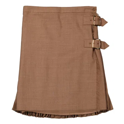 Burberry Warm Fawn Pleated Panel Wool Skirt In Brown