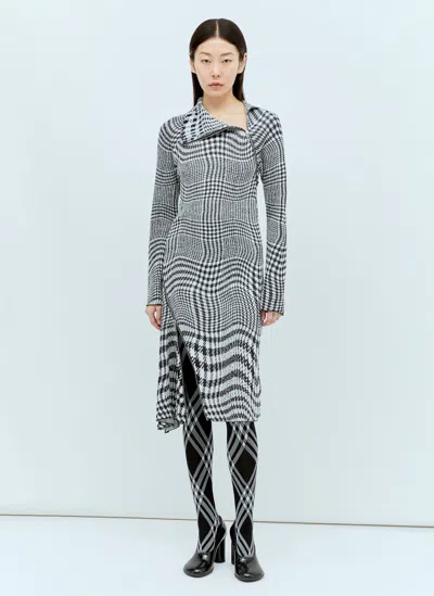 Burberry Degrade Wavy Check Long-sleeve Midi Dress In Monochrome Pattern