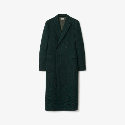 Burberry Warped Houndstooth Cotton Blend Coat In Ivy