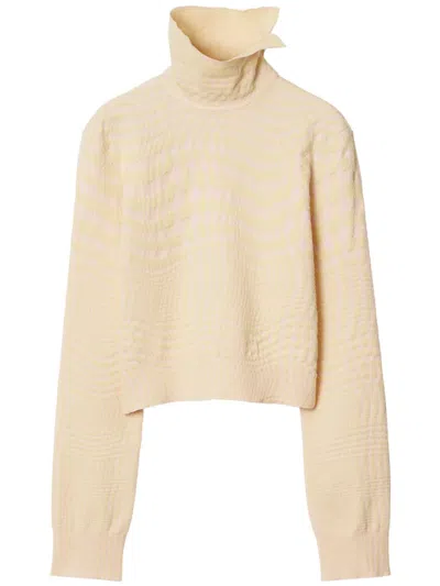 Burberry Warped Houndstooth Turtleneck Sweater In Neutral