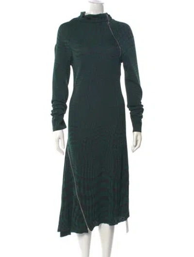 Pre-owned Burberry Warped Houndstooth Midi Length Dress W/ Tags In Green