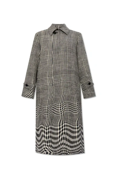 Burberry Long Warped Houndstooth Car Coat In Multi