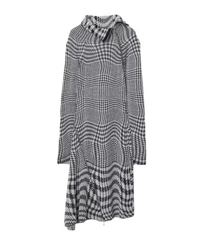 Burberry Warped Houndstooth-pattern Midi Dress In Gray