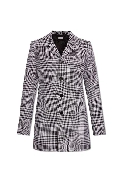 Burberry Warped Houndstooth Single Breasted Blazer In Black