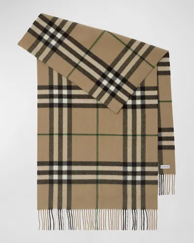 Burberry Washed Check Cashmere Scarf In Linden
