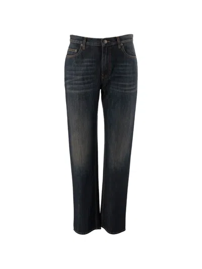 Burberry Washed-finish Logo-patch Jeans In Blue