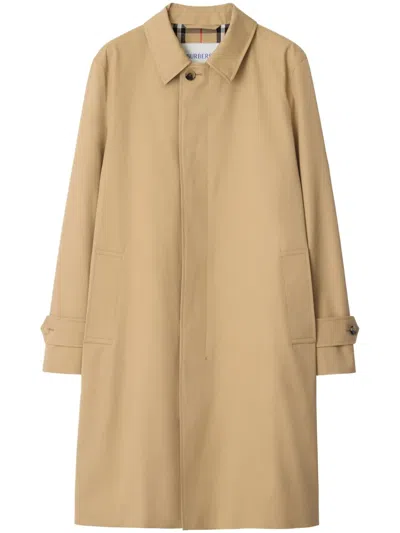 Burberry Long Beige Gabardine Car Coat In Brown