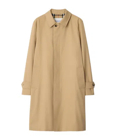 Burberry Long Beige Gabardine Car Coat In Brown