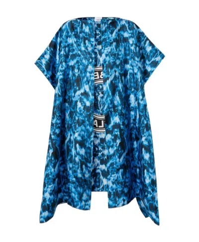 Burberry Water Ripple Printing Twill Silk Cloak In Blue