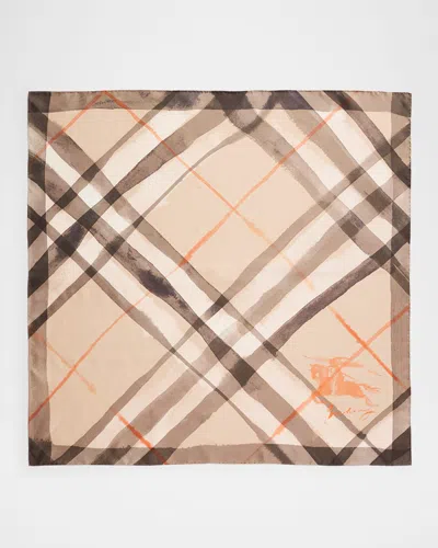BURBERRY WATERCOLOR CHECK-PRINT SILK SCARF