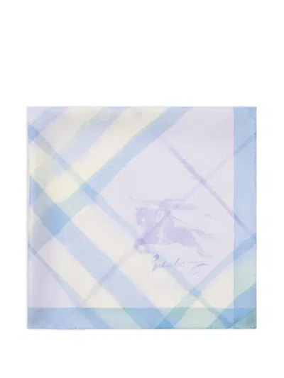 Burberry Watercolour Check Silk Scarf In Blue