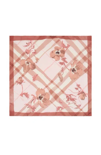 Burberry Watercolour Check Silk Scarf In Pink