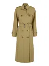 Burberry Waterloo Beige Double-breasted Trench Coat With Classic Collar And Belt Closure In Cotton Woman