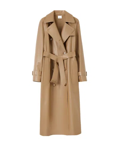 Burberry Waterloo Leather Trench Coat In Brown