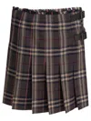 Burberry Wool Skirt With Embroidered Buckle And Pleats In Brown