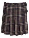 Burberry Leather-trimmed Pleated Checked Wool Mini Skirt In Brown