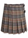 Burberry Plaid Pleated Skirt With Frayed Hem And Buckle Accents In Brown