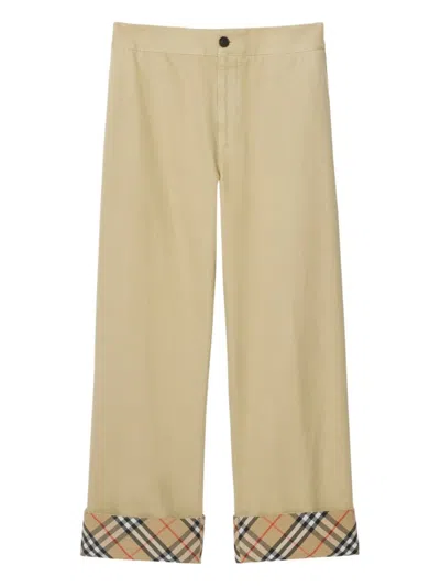 Burberry Wavy Pattern Gabardine Trousers In Sand
