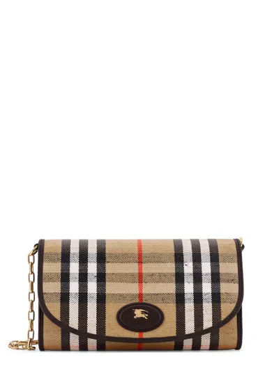 BURBERRY WAXED CANVAS SHOULDER BAG WITH BURBERRY CHECK MOTIF