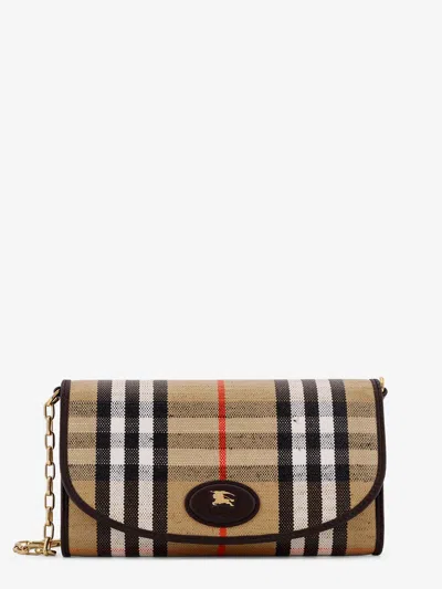 BURBERRY WAXED CANVAS SHOULDER BAG WITH BURBERRY CHECK MOTIF