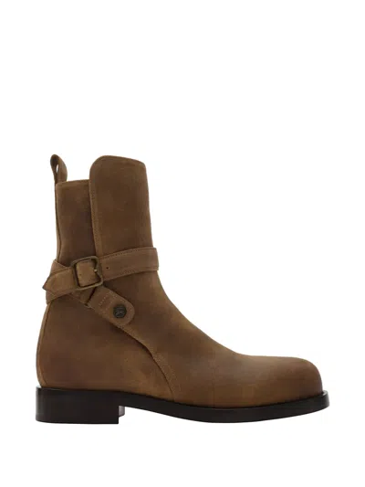 Burberry Camel Suede Ledges Ankle Boots In Multi