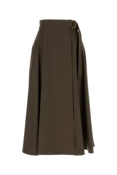 Burberry Wool Maxi Skirt In Brown