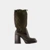 Burberry Leather And Nylon Blend Wedge Boots In Multicolor