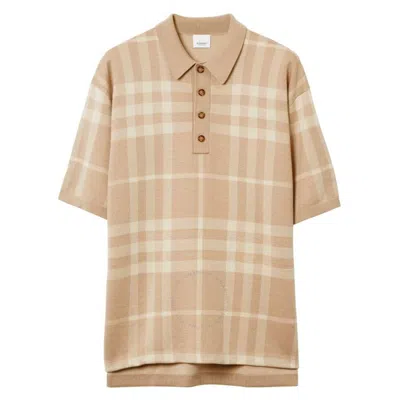 Burberry Wellman Check Silk Wool Jacquard Polo Shirt In Nude