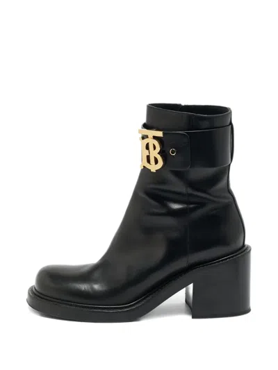 Pre-owned Burberry Westella Logo-strap Ankle Boots In Black
