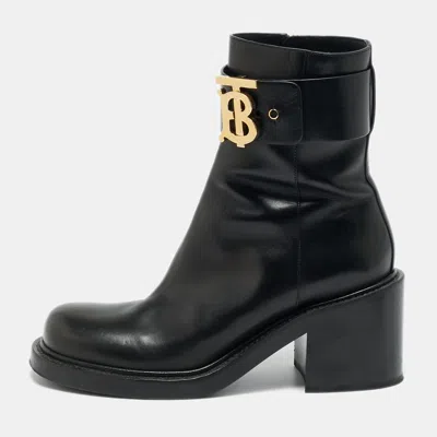 Pre-owned Burberry Westella Size 40 Black Leather Ankle Length Boots