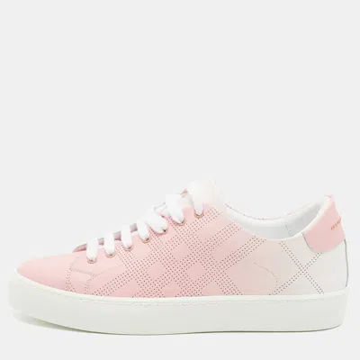 Pre-owned Burberry Westford Size 37 Pink Perforated Leather Low Top Sneakers
