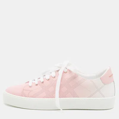 Pre-owned Burberry Westford Size 38 Pink Perforated Leather Low Top Sneakers