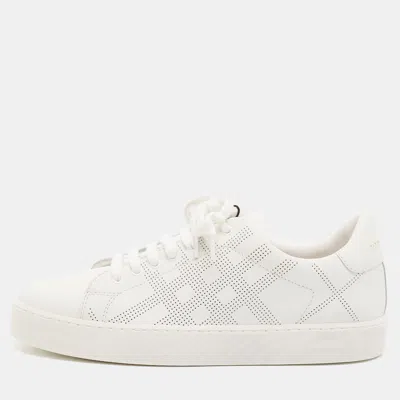 Pre-owned Burberry Westford Size 38 White Perforated Leather Low Top Sneakers
