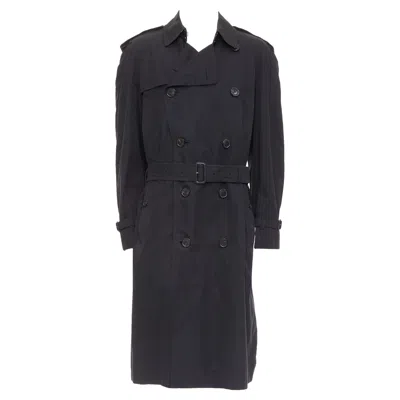 Pre-owned Burberry Westminster Heritage Black Gabardine House Check Trench Coat It48 M